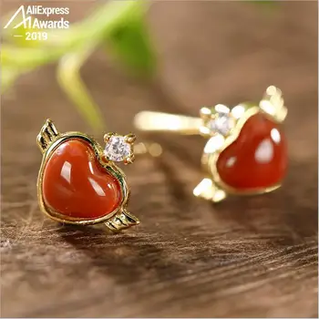 

NOT FAKE S925 Sterling silver handmade agate heart fine jewelry pure handmade handicraft vintage artistic boutique Stud Earrings