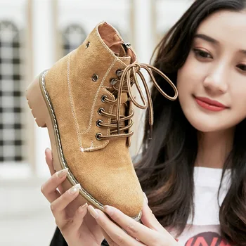 

Lady English Style Boots Women Autumn/winter 2019 New Leather with Fleece Women Shoes 121204