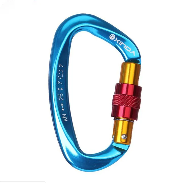 XINDA 25KN Mountaineering Caving Rock Climbing Carabiner D Shaped Safety Master Screw Lock Buckle Escalade Equipement Blue