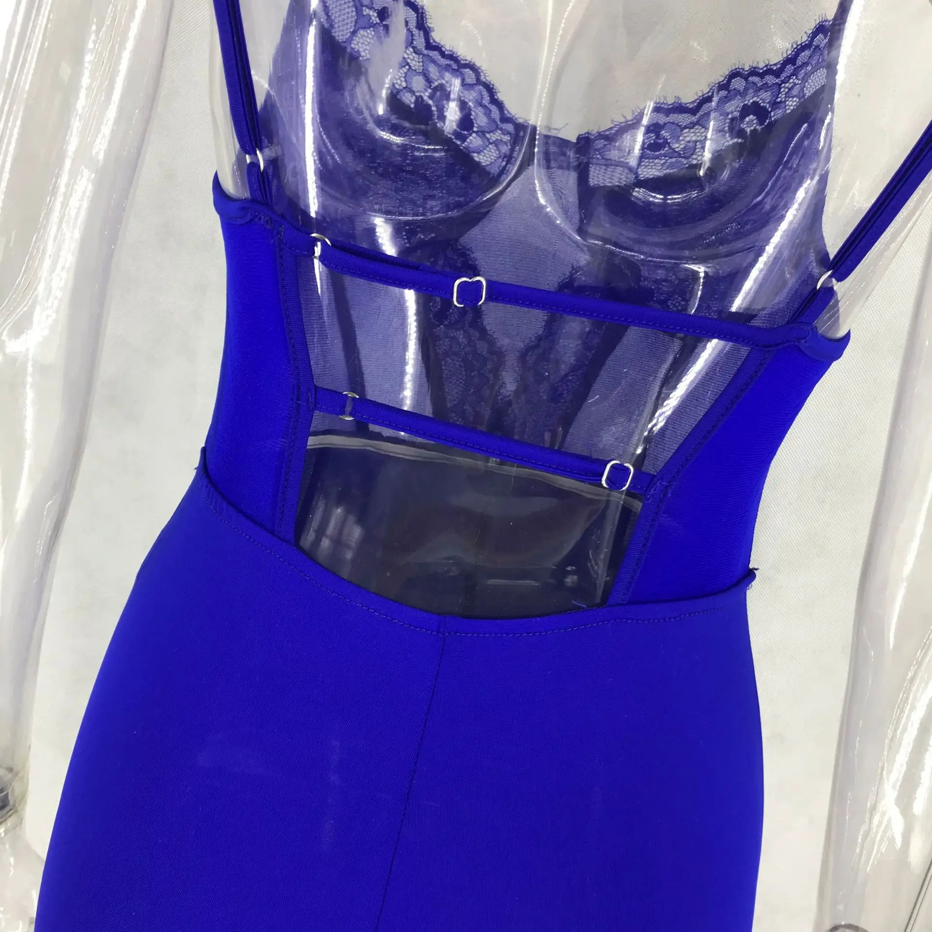 New Lace Patchwork Sexy Spaghetti Strap Jumpsuits Women Off Shoulder Sleeveless Elegant Bodycon Bandage Party Short Playsuits