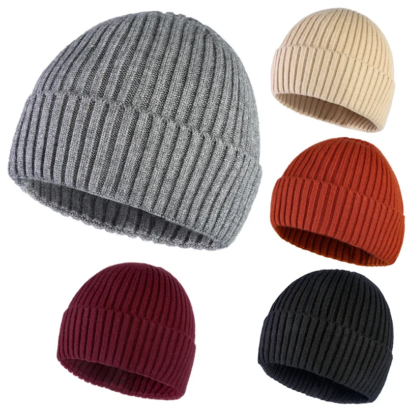 

Knit Cap 2019 New Wool Caps Men and Women Casual Warm Hat Solid Color Pullover Hats Winter Ladies Gorras Wholesale