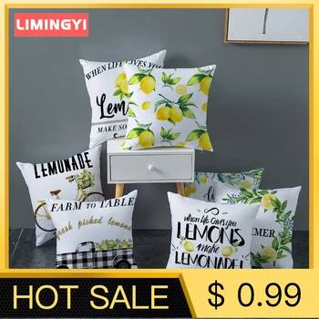 

LIMINGYI Cushion Cover Refreshing Yellow Lemon Print Nordic Pillowcase Sofa Home Decorative Pillows Living Room Decoration ZT032