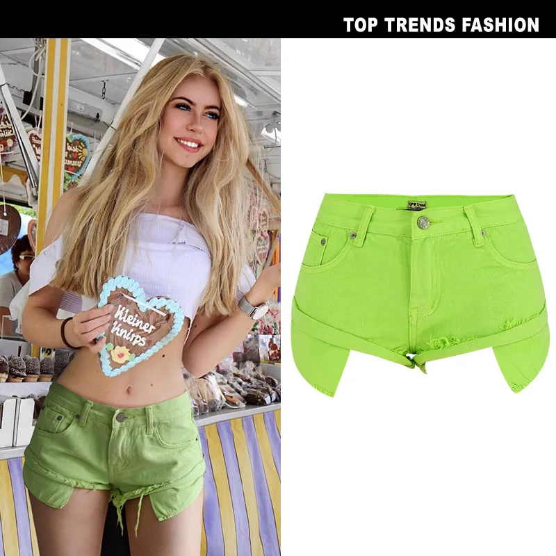 Sexy Casual Summer Green Long Pockets Jeans Shorts Women Fashion Low Waist Tassel Ripped Denim Shorts New Solid Color Hot Short (6)