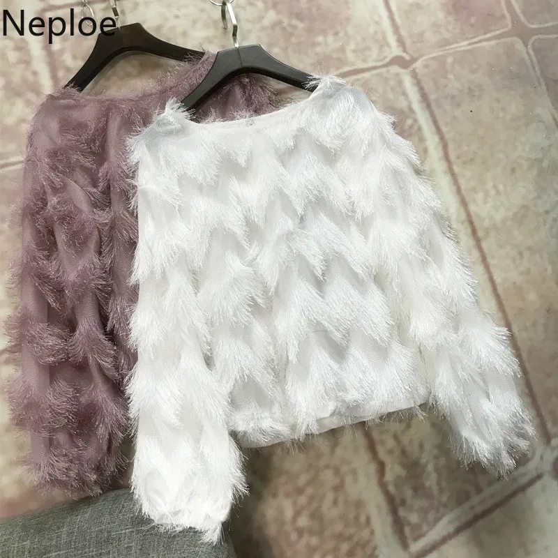 Женская блузка с длинным рукавом Neploe осенне-зимняя круглым вырезом и кисточками