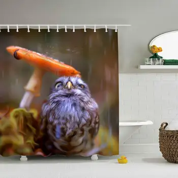 

American Shower Curtain Owl Birds Cute Fabric Bathroom Decor Set with Hooks