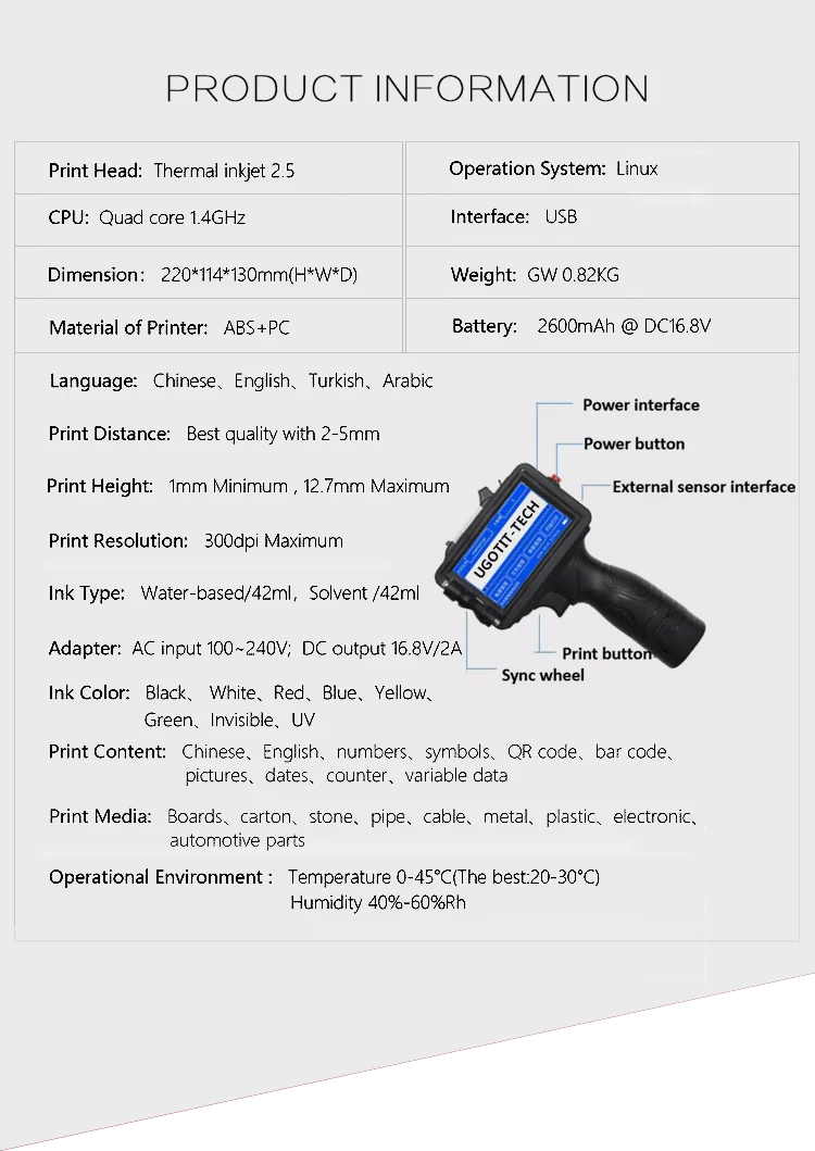 Hand Ink Jet Printers Plastic Bottle Expiry Date Printing Machine Date Printer for Packaging Machine