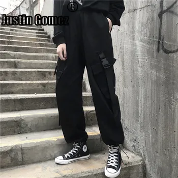

Korean Style Women Large Pockets Female Pants High Waist Streetwear Loose Joggers Cargo Pants Black Ins Casual Women's Trousers