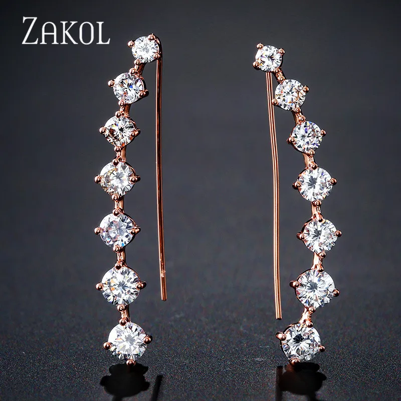 Серьги-гвоздики с четырьмя зубцами, CZ кристалл, розовое золото, серьги-гвоздики, ювелирное изделие для женщин, новинка, Brincos FSEP2185