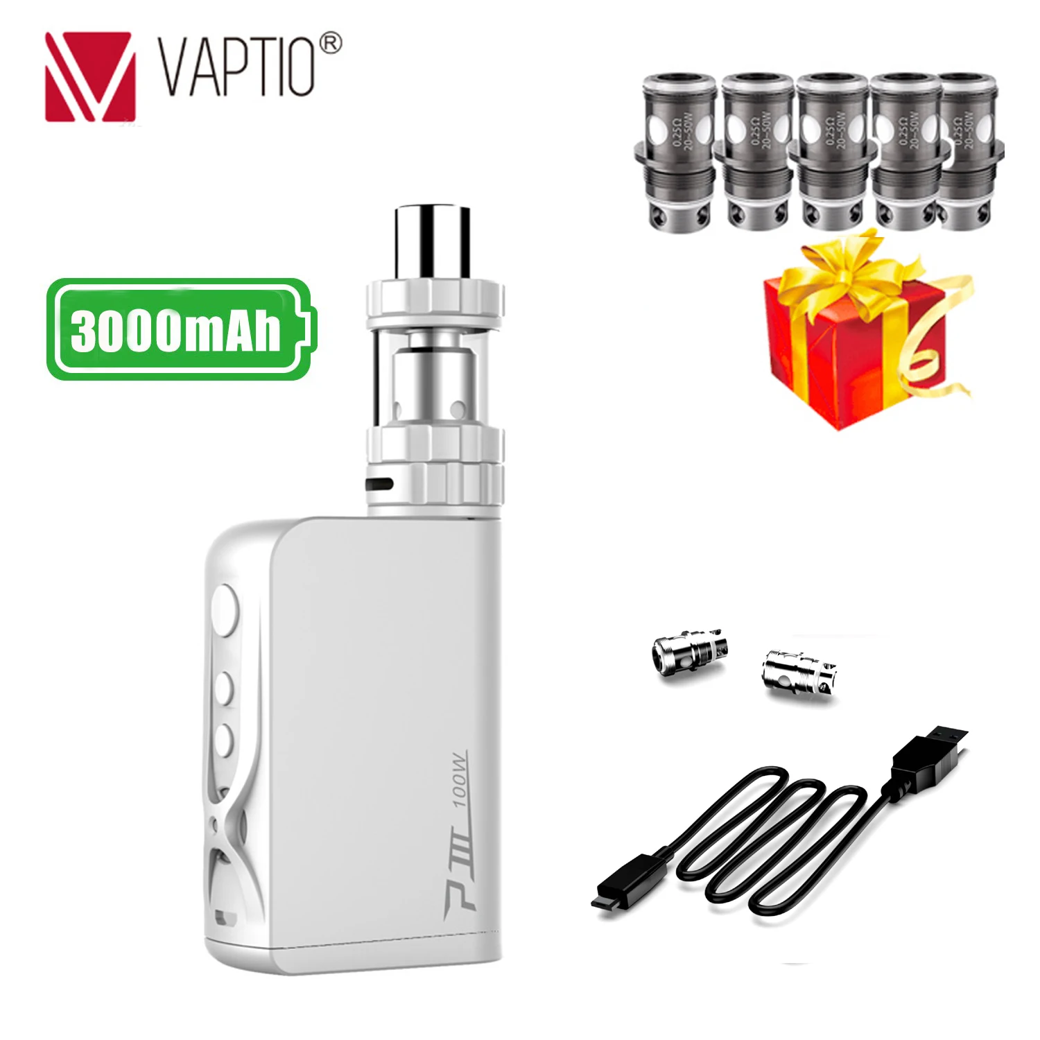 

Gift Vaporizer 100W Kit Vaptio P3 Gear 3000mAh electronic cigarette kit 2.0ml E-juice atomizer VW/TC MOD support dropshipping