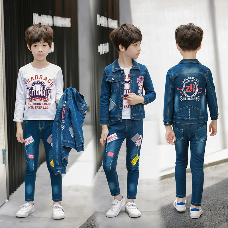 

BOY'S Childrenswear Korean-style Denim Suit 2019 Autumn New Style Casual Long Sleeve Big Boy Coat