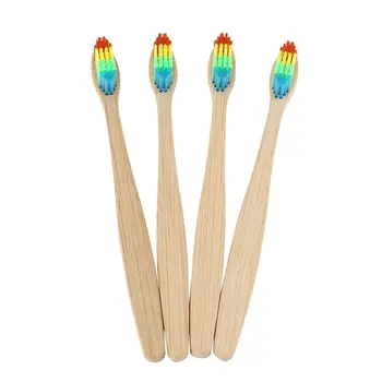 

4pcs Rainbow Bamboo Toothbrush Oral Care Soft Bristle Head Colorful Hair + Wooden Handle Tooth Brush With Box Drop Shipping