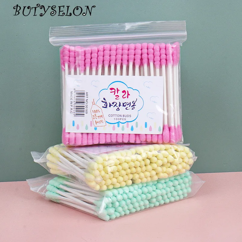 100 Pz Bastoncini Per Le Orecchie Pulizia Bastoncini Di Cotone Bacchetta Per Le Orecchie Spirale Doppia Estremità Applicatori Usa E Getta Ciglia Micro