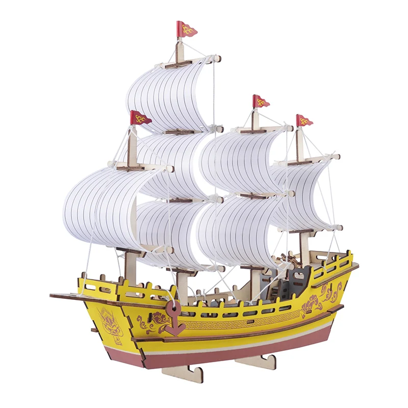 

3D wooden three-dimensional jigsaw puzzle DIY educational toys Chinese ancient silk merchant ship