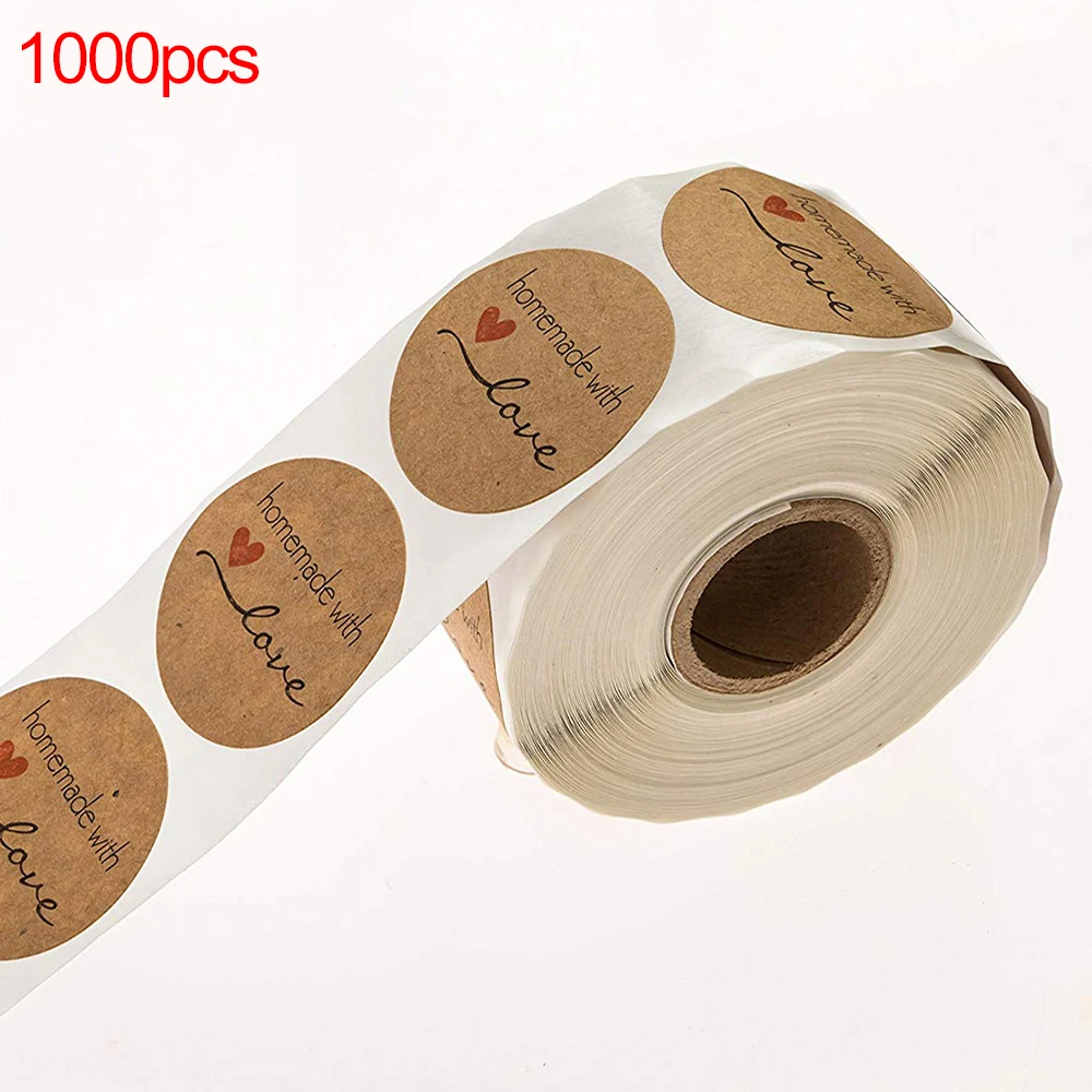 

1000pcs Kraft Labels“Handmade With Love”With Heart Gift Box Paper Stickers DIY Manual Decoration Gift Card/Gift Box boite bijoux