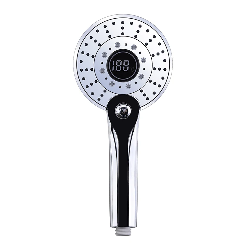 

LED Shower Head Temperature Control Adjustable Silver Shower Head 3-Color Conversion LCD Display Digital Bathroom Showerhead