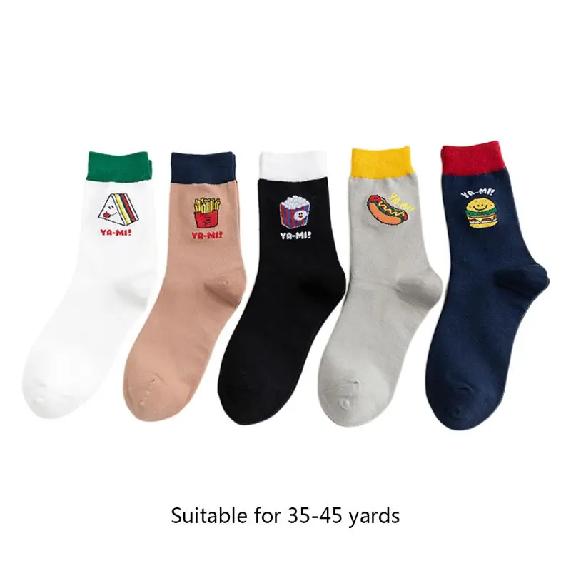 5 пар, женские носки для скейтборда в стиле хип-хоп, носки с мультяшным принтом еды и закусок, чулочно-носочные изделия