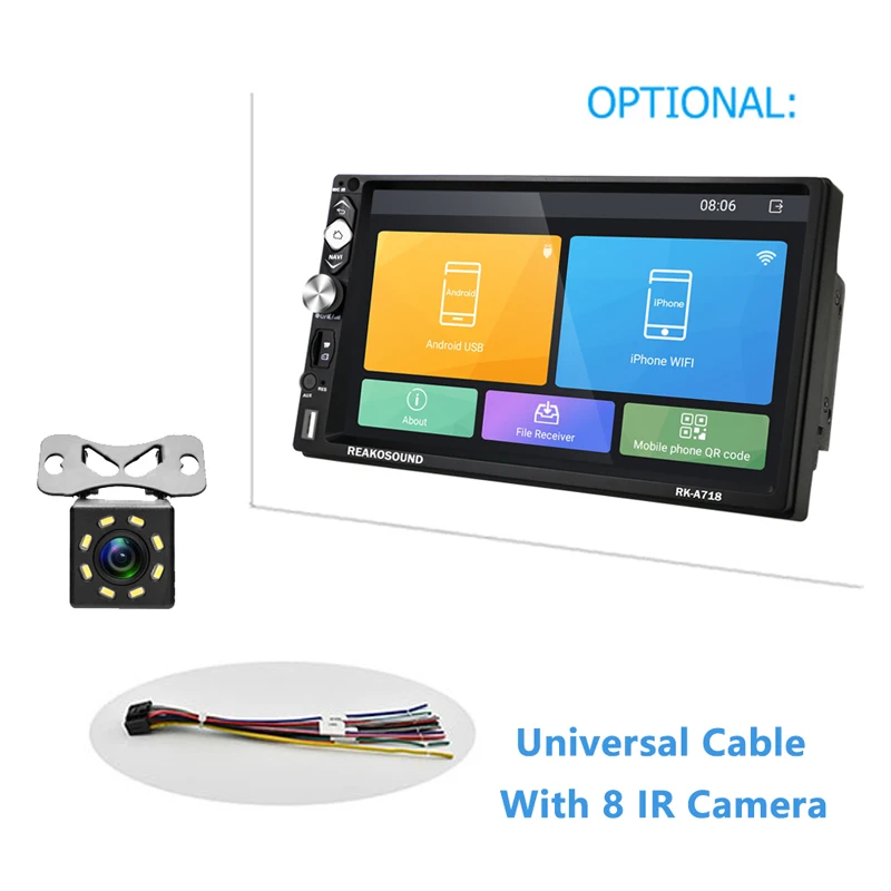 With 8 IR Camera Podofo 2 Din автомобильный радиоприемник Android 8,1 универсальная gps-навигация Bluetooth Сенсорный экран аудиосистема с WIFI FM Автомобильный мультимедийный MP5 плеер - Цвет: With 8 IR Camera