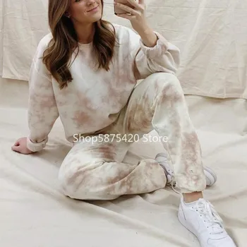 

New Pajamas Sets for Women Round Neck Full Sleeve Gradient Color Western style Wearable Sleepwear American Leisure Home Wearing