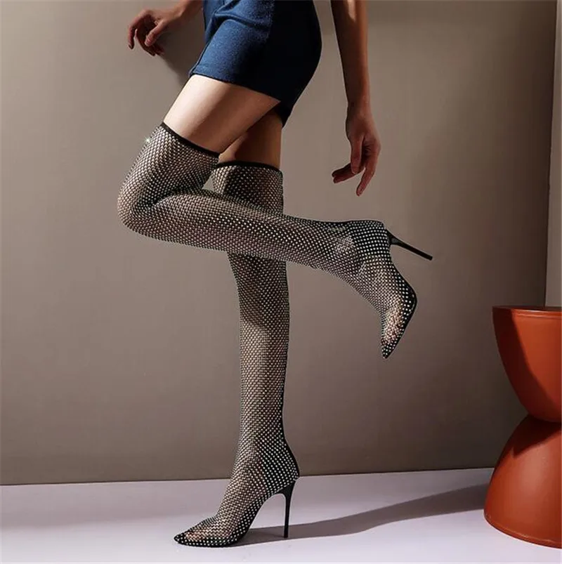 fishnet thigh high heels