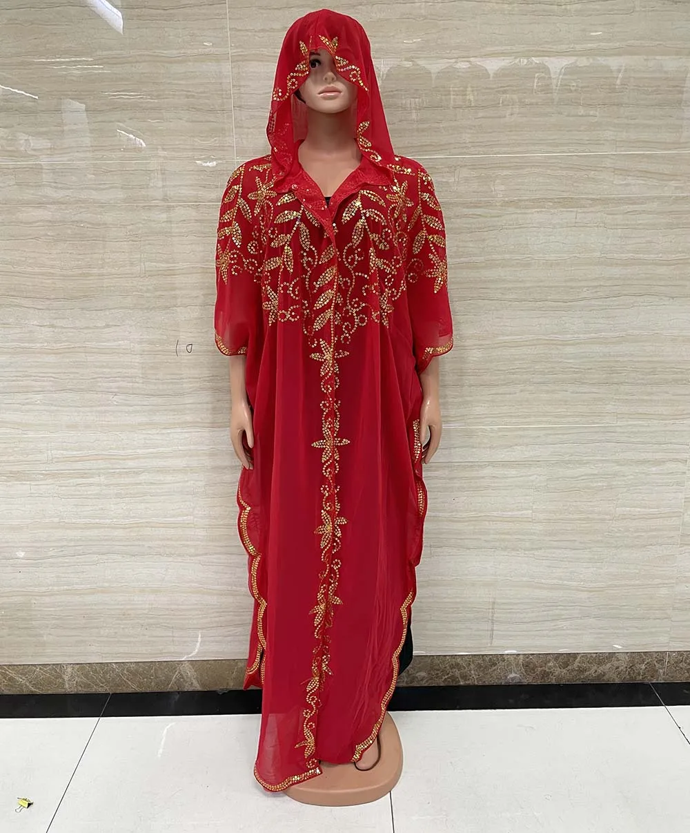 african fashion designers New Style African Women's Clothing Dashiki Abaya Hooded Stylish Chiffon Fabric Sequins Loose Long Dress Free Size ONE Piece african suit