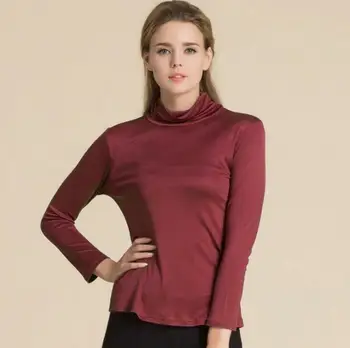 

New Women Long Sleeve 100% Mulberry Silk Knitted Turtle Neck Undershirt