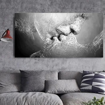 

Black Love Kiss Canvas Painting Abstract Print Poster Pictures Home Bedroom Living Room Decoration Wall Art