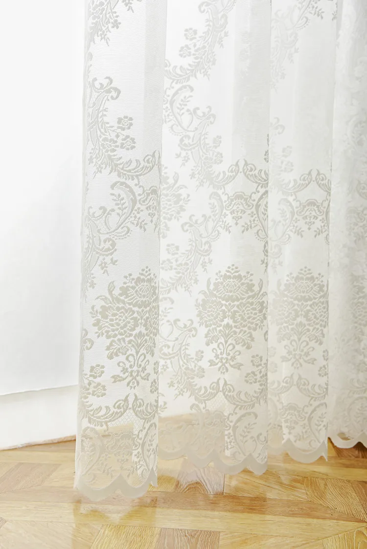 cortina de renda branca cortina transparente para sala de floral