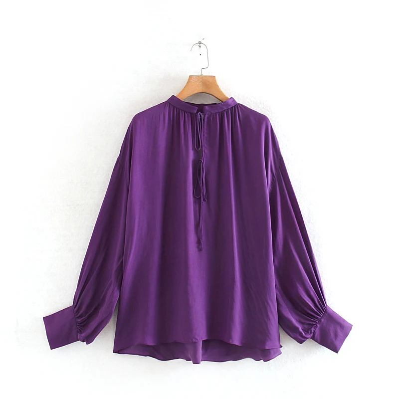 purple blouse Звездный Светлячок, осенняя новинка, Модная элегантная женская рубашка,, повседневная, свободная, вертикальная, пузырьковая, рукав, круглый ворот, Кружевная блуза для женщин - Цвет: purple blouse