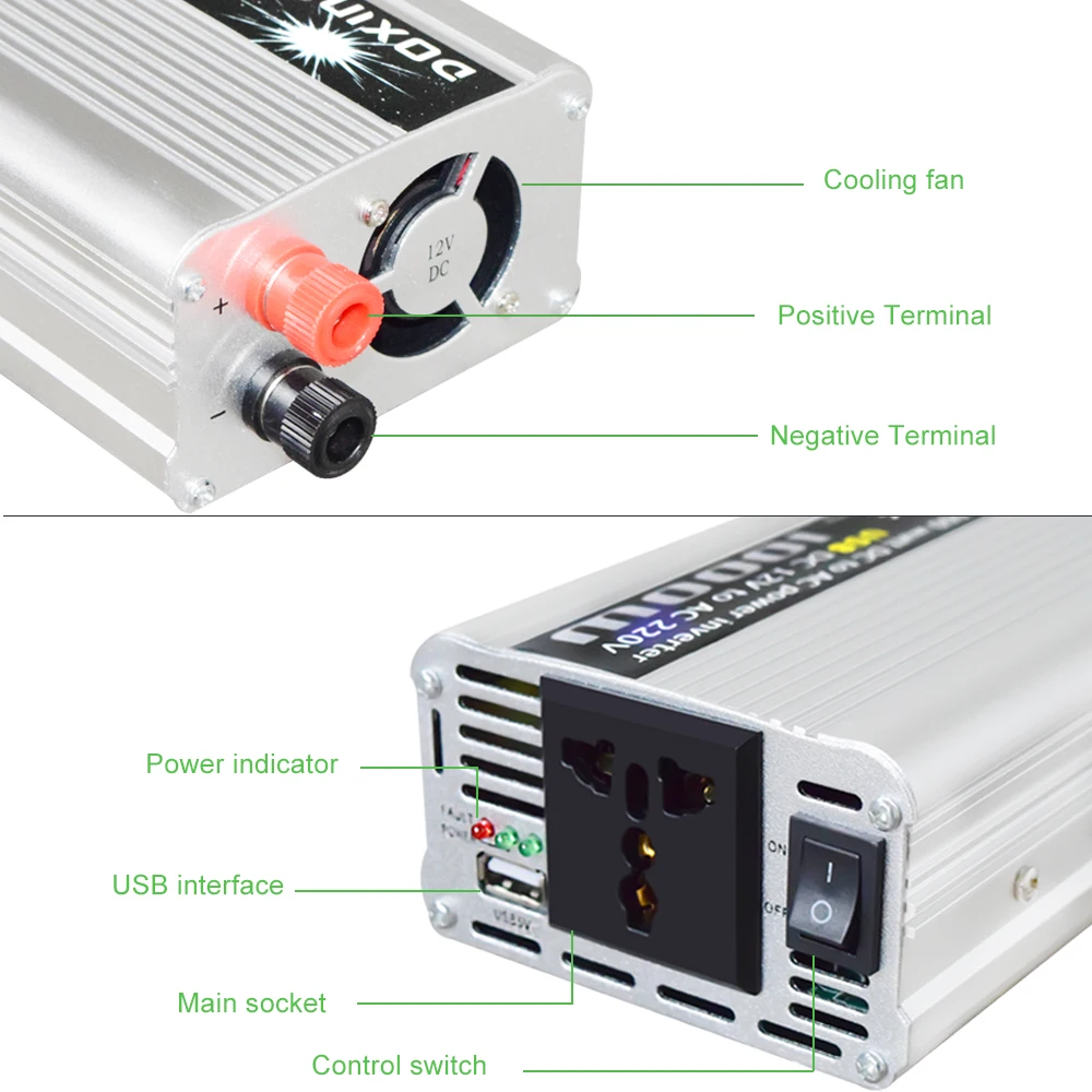 1000w Watt Inverter Usb Dc 12v To Ac 2v Portable Car Power Charger Converter Adapter Dc 12 To Ac 2 Modified Sine Wave 1000w Solar Accessories Aliexpress