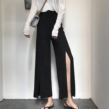 

2020 Summer Spring New Fashion Women's pants Casual Solid Loose Solid High Waist Split Wide Leg Pants