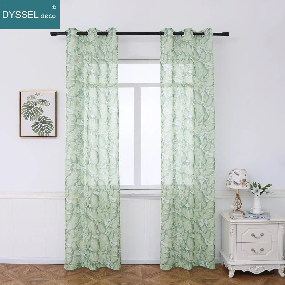 Modern Natural Floral Printting Europe Style Voile Tulle Sheer Gromment Rod Pocket Windows Curtain For Livingroom Bedroom 3