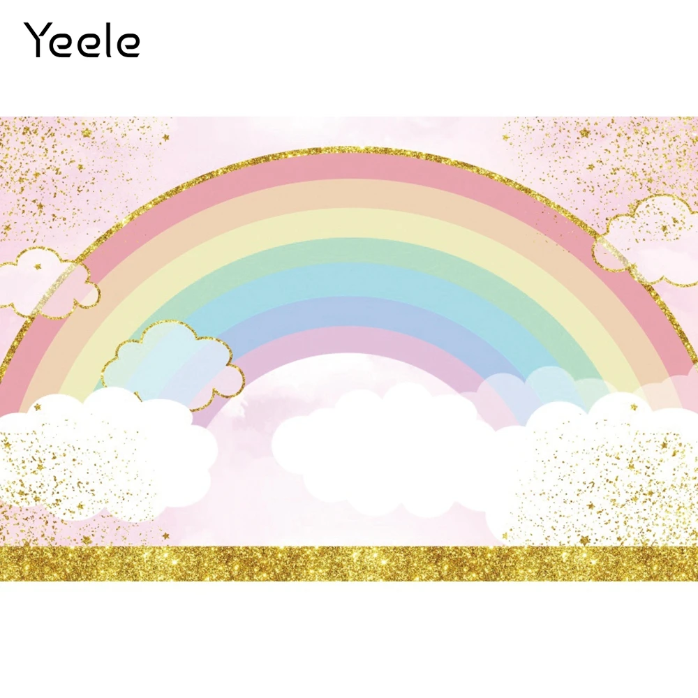 Gold Glitters Rainbow Sky Photocall Bohemia Baby Birthday Party Photography Backdrop Decoration Backgrounds Photo Studio Custom