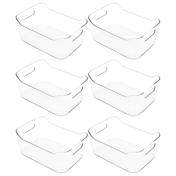 

Refrigerator Organizer Bins 6 Pack - Clear Small Plastic Fridge Organizer with Handle for Freezer, Cabinet, Cupboard