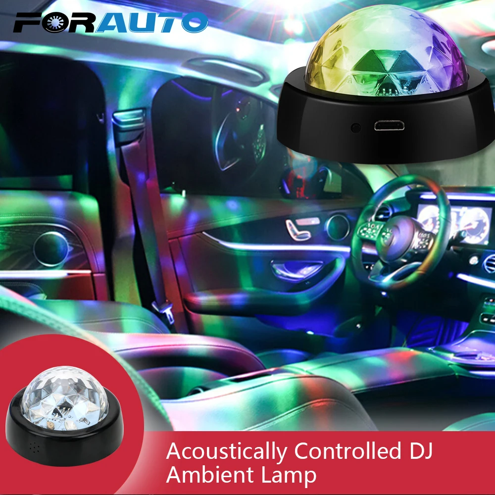 FORAUTO Автомобильный светодиодный свет в атмосферу DJ RGB Красочная музыкальная лампа магический сценический эффект свет USB перезаряжаемая Автомобильная декоративная лампа