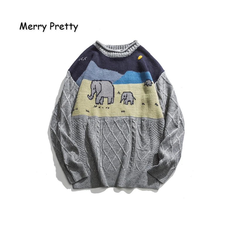 MERRY PRETTY женский мужской вязаный свитер с мультяшной вышивкой, свитер для пары, зимний Корейский стиль, теплый свободный джемпер, пуловер