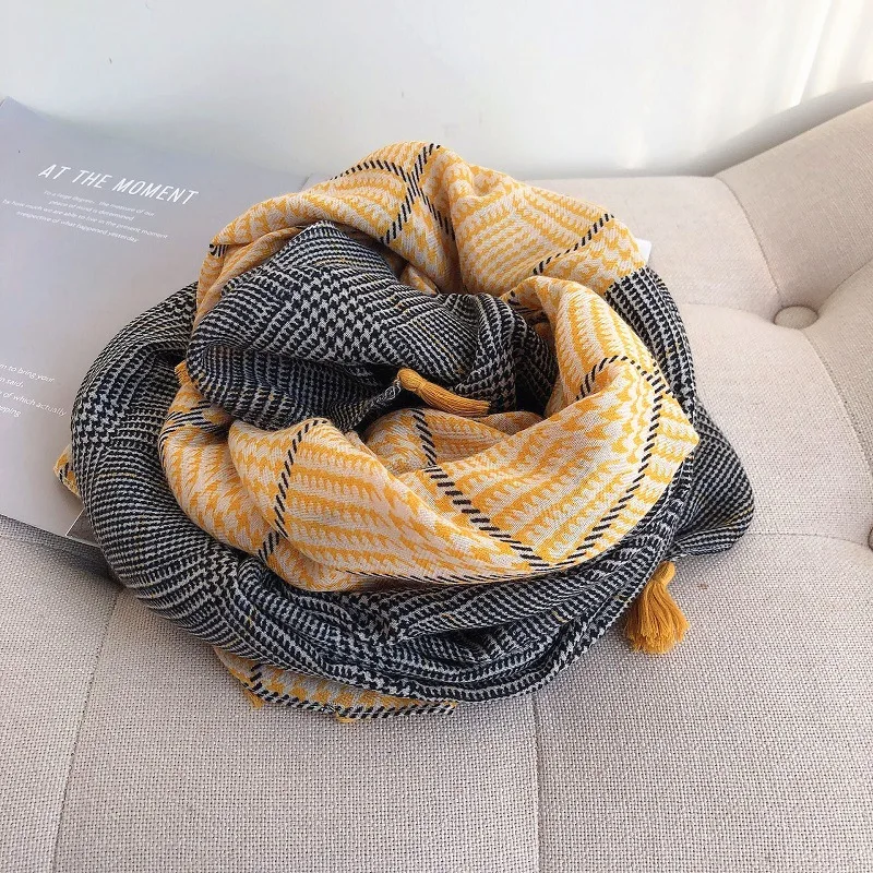 Осенняя мода двухцветная клетчатая шаль из вискозы шарф для женщин Высокое качество обертывание теплый пашмины палантин Bufandas мусульманский хиджаб 180*90 см