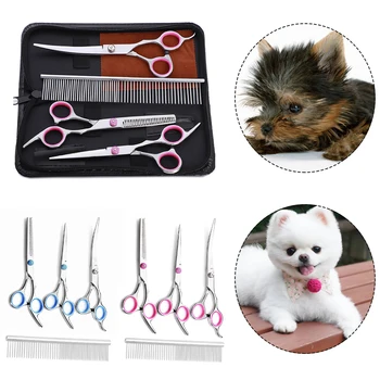 

Pet Grooming Scissors Set Straight Curved Shears Cat Dog Cutting Thinning Tesoura for Groomer Pet Cleaning Goods