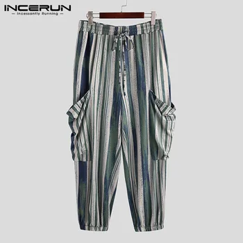 

INCERUN Men Harem Pants Baggy Drawstring Pockets Striped Joggers Fashion Casual Pants Men Streetwear Trousers pantalones hombre