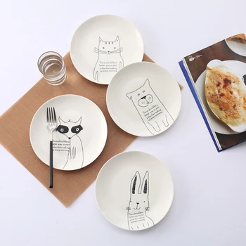 

20cm Northern Europe Cartoon Animal Style Ceramica Plate English Letter Originality Breakfast Disc Cake A Snack Disc Bread Tray