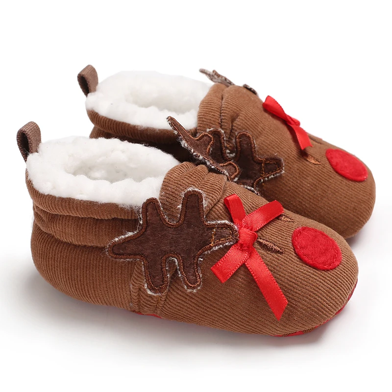 Рождественская зимняя обувь для маленьких девочек; нескользящая Мягкая подошва; теплая зимняя обувь; детские ботинки - Color: Brown