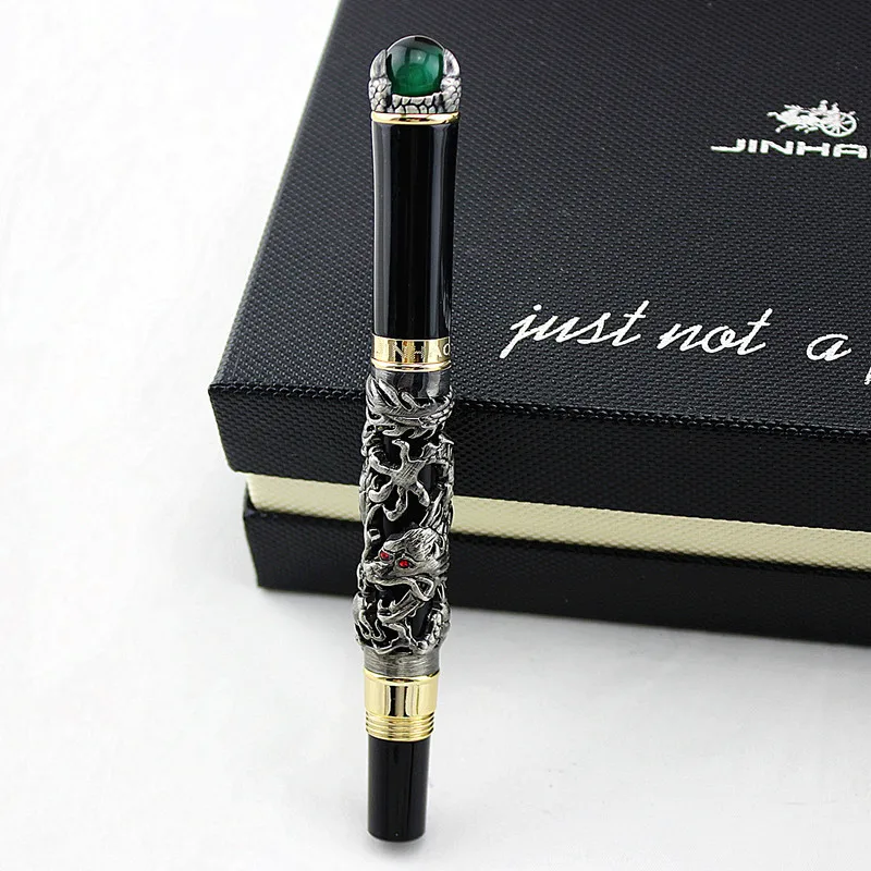 Luxo em Relevo Jinhao Dragão Jogar Verde Grânulo Caneta Fonte 18kgp Médio Nib Presente Coleção Canetas Rei 6 High Quality Material escolar e de escritório