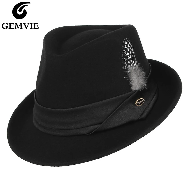 

GEMVIE 100% Wool Trilby Hat For Men Women Curved Brim Fedora Felt Hat Gangster New Autumn Winter Cap