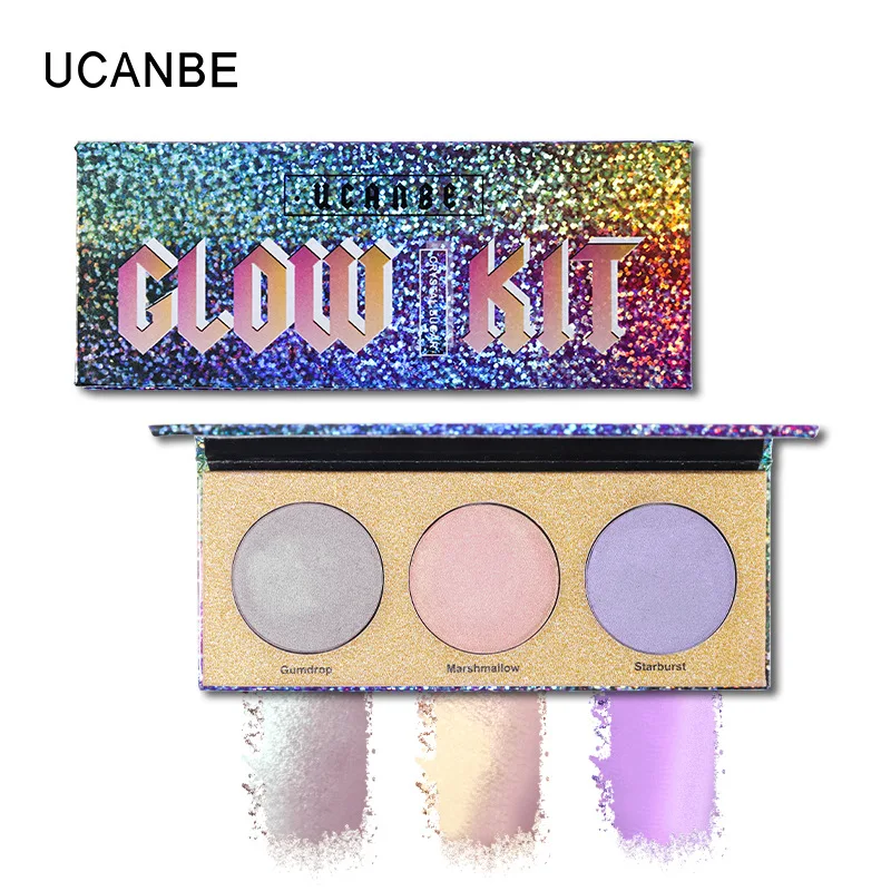 

UCANBE 3 Colors Long Lasting Glitter Highlighter Palette Waterproof Contour Powder Face Makeup Illuminator Loose Powder TSLM1