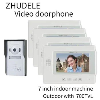 

ZHUDELE Home Security Video Intercom Doorbell System 7" Video Door Phone CCD Camera Kits Support extra CCTV Camera 1V4