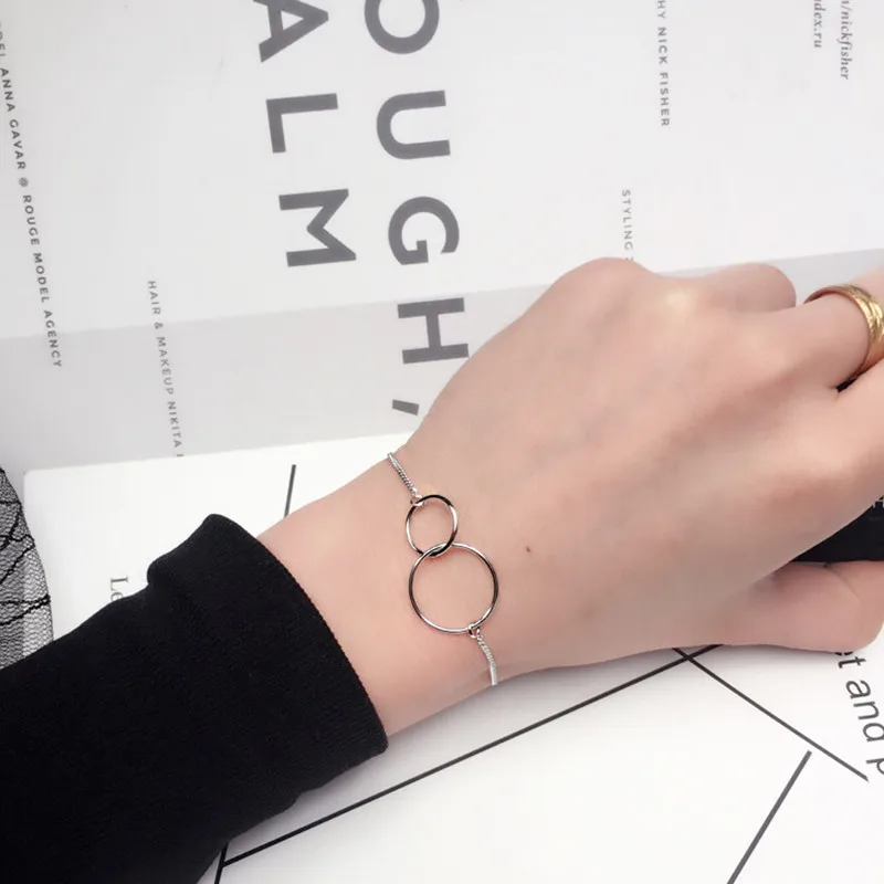 925 Sterling Silver Simple Double Ring Geometric Bracelet Women Korean Style Temperament Party Wedding Jewelry Accessories - Image 5