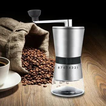 

Mini Manual Ceramic Coffee Grinder Stainless Steel Adjustable Coffee Mill with Storage Rubber Loop Easy Cleaning