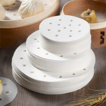 

400pcs Round Steamed Bun Papers With Holes Non-stick Household Snack Bread Cake Steamer Oil Paper Pads