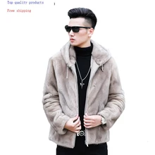 Мужская зимняя шуба из натурального меха норки с капюшоном, мужские куртки из норки, приталенная модная Роскошная куртка, пальто 95001