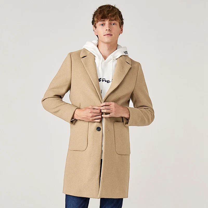 SEMIR шерстяное пальто для мужчин зимняя новая деловая длинная куртка с лацканами шерстяная куртка повседневная мужская длинная куртка - Цвет: Shallow lump