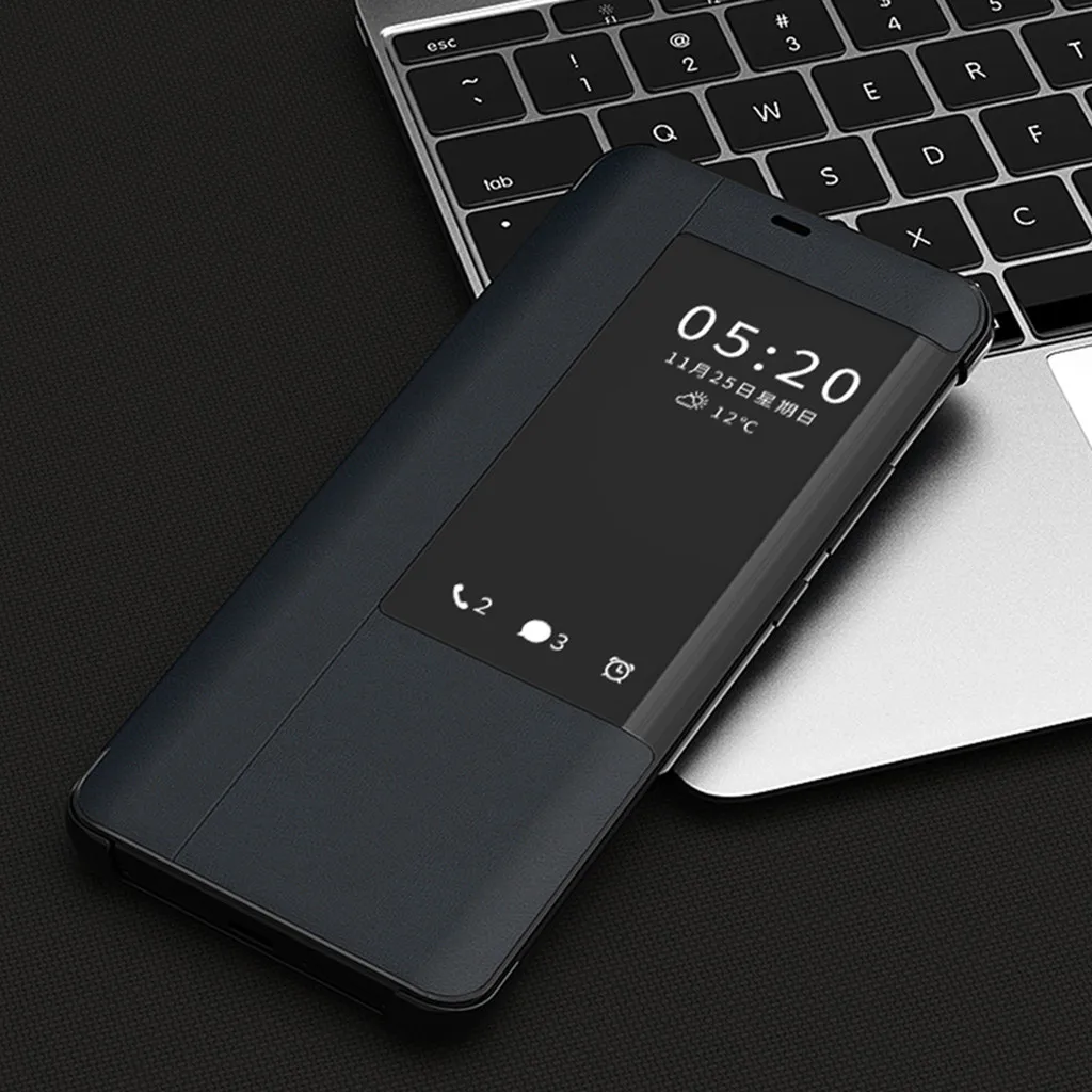 Luxury Sleep Wake Clear View Flip Cover Flip Leather Case Cover TPU+PC Kickstand Dirt-resistant For HUAWEI MATE 20 6.53 inch